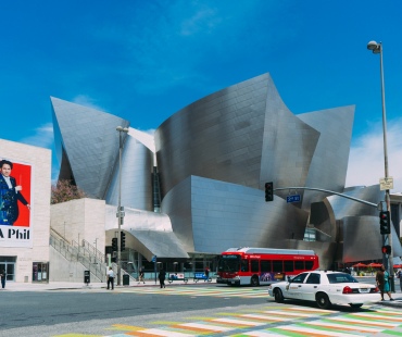 Outside of the concert hall showing its interesting architecture